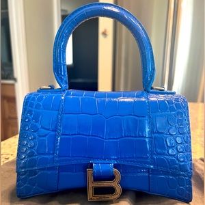 Balenciaga Blue Croc XS Hourglass Bag